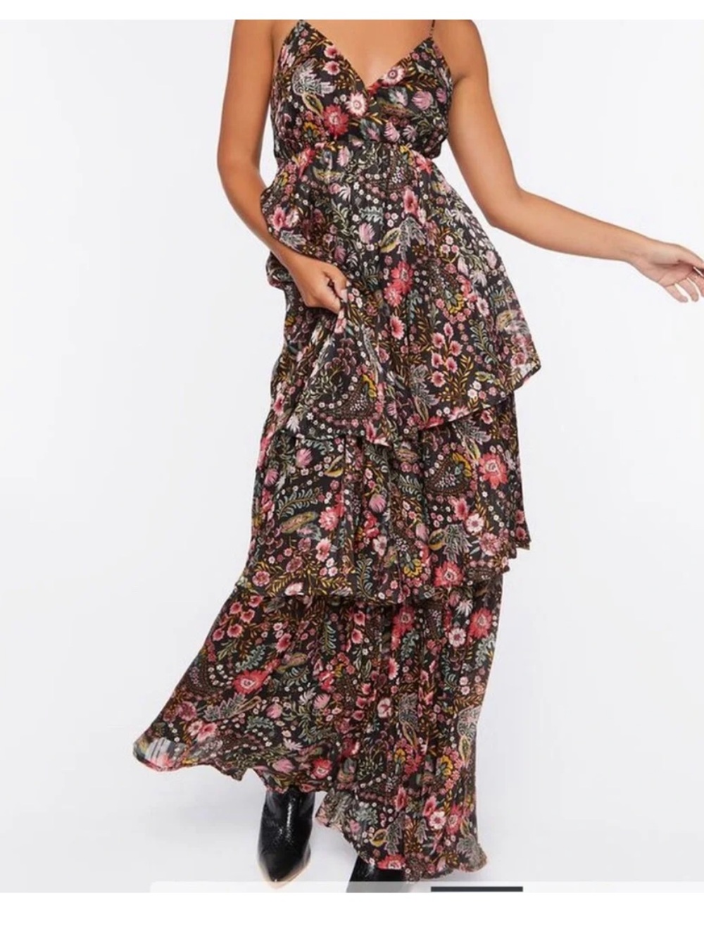 Forever 21 Black Floral Maxi Dress with Pink, Yellow & Green Accents